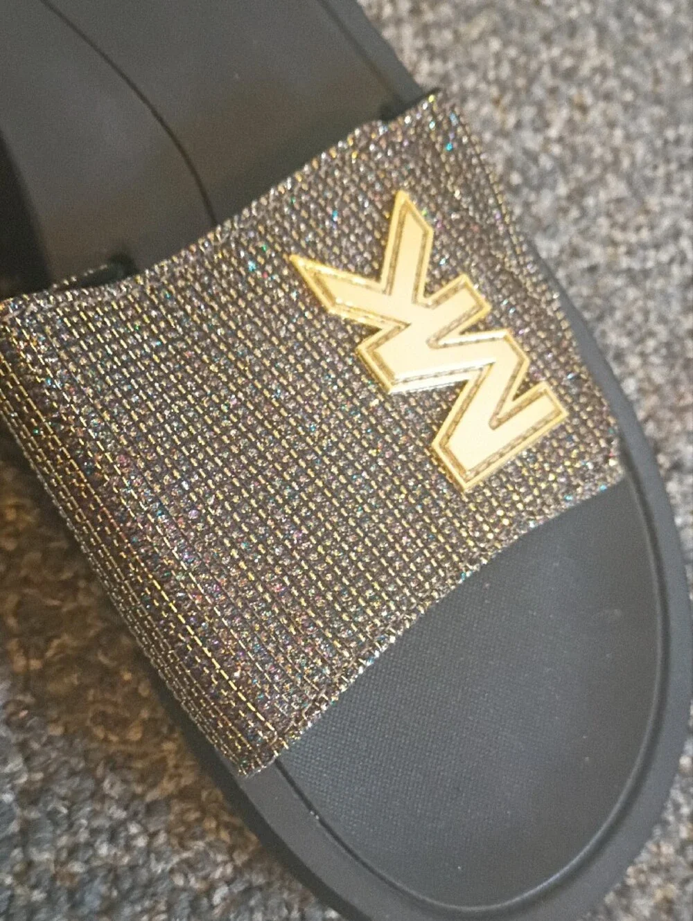 Michael Kors Black Slide Sandals with Gold MK Emblem